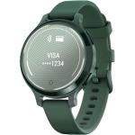 Ceas Garmin Lily 2 Active, display AMOLED, dimensiune afisaj 25,4 mm x 21,3 mm,rezolutie afisaj 240 x 201 pixeli, memorie 8GB, autonomie pana la 9 zile, rezistanta la apa pana la 5 ATM, greutate: 24,4g, ramă Jasper Green şi curea Jasper Green din silicon