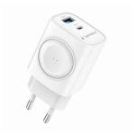 ALIMENTATOR retea 220V GEMBIRD, universal, 1 x USB Type-C D 22W, 1 x USB-A 3.0  QC 18W, Wireless charger, suport Apple Eatch, alb, "TA-UC-PDQCW20-01-W" (timbru verde 0.18 lei)