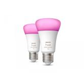 2 Becuri LED RGB inteligente Philips Hue A60, Bluetooth, E27, 9W (75W), 1100 lm, lumina alba si color (2000-6500K)