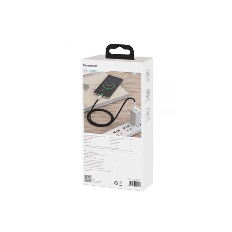 CABLU alimentare si date Baseus Cafule Series, Fast Charging Data Cable pt. smartphone, USB la USB Type-C 66W, braided, 1m, negru 
