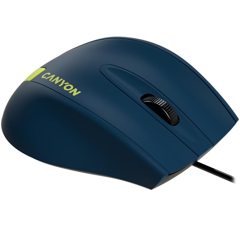 CANYON Wired Optical Mouse with 3 keys, DPI 1000 With 1.5M USB cable,Blue-Yellow,size 68*110*38mm,weight:0.072kg