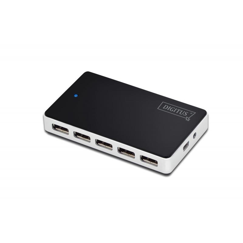 DIGITUS USB 2.0 10-Port Hub 10x USB A/F 1x USB mini incl. USB cable si power supply 