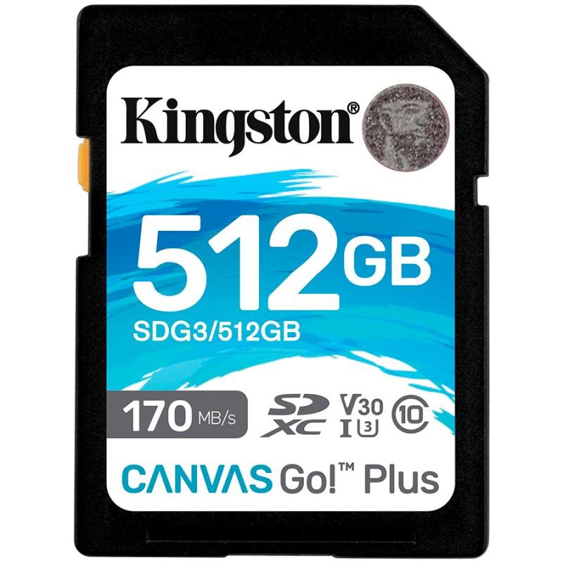 Kingston 512GB SDXC Canvas Go Plus 170R C10 UHS-I U3 V30, EAN: 740617301571