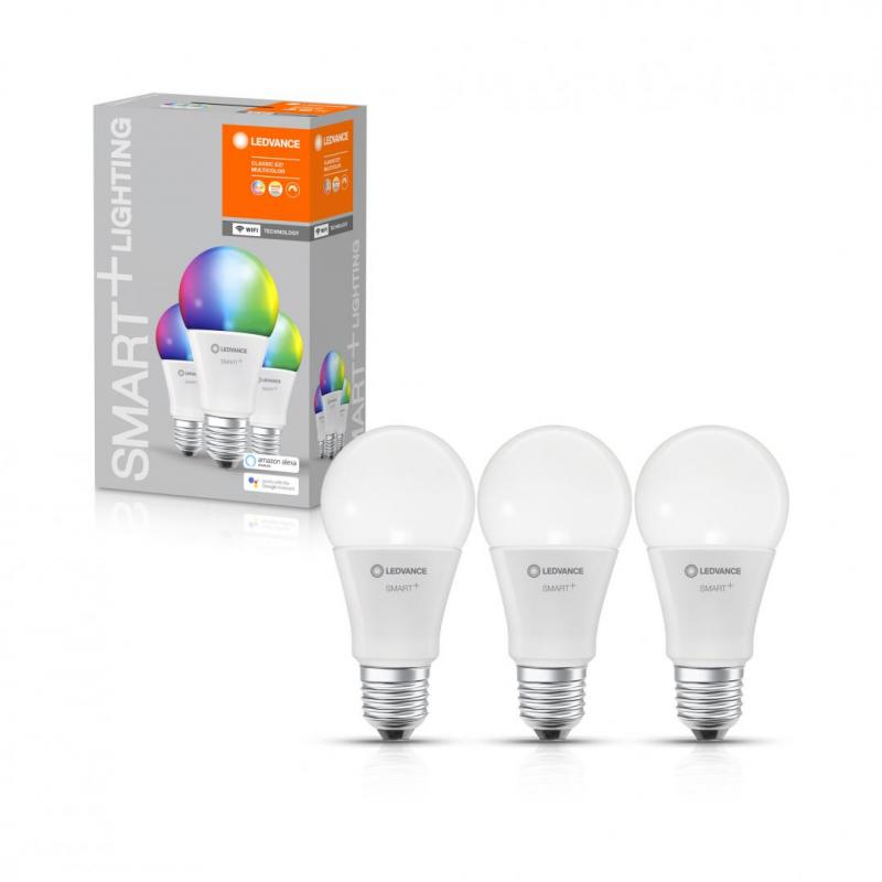 3 Becuri LED RGB inteligent Ledvance SMART+ WiFi Classic Multicolour A, E27, 9.5W (75W), 1055 lm, lumina alba si color (2700-6500K)